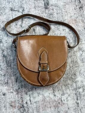 VTG Bloomingdales Italy Leather Saddle Bag Small Crossbody Purse Boho Hippie